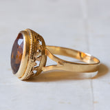 Anello vintage in oro 18K con quarzo citrino arancione, anni ‘70