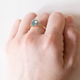 Anello vintage in oro 14K con tormalina azzurra e diamanti, anni ‘80
