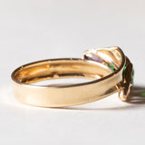 Anello vintage in oro 18K con paste di vetro verdi e rubini, anni ‘70
