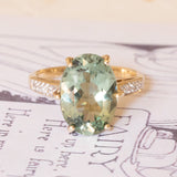 9K gold ring with green tourmaline and white stones, 1960s