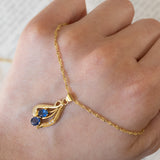 Collana vintage in oro 14K con pendente con zaffiri e diamanti, anni ‘70/‘80