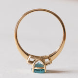 Anello vintage in oro 14K con tormalina azzurra e diamanti, anni ‘80