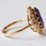 Anello vintage da cocktail in oro 18K con zaffiro viola, anni ‘60/‘70