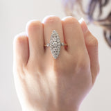Vintage 18K gold navette ring with diamonds (2.80ctw approx.), 1940s / 1950s