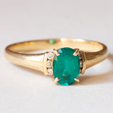 Anello vintage in oro 18K con smeraldo sintetico e diamanti, anni ‘70/‘80