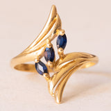 🌱Anello vintage in oro giallo 18K con zaffiri, anni ‘70