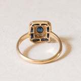 Anello vintage in oro 18K con zaffiri e diamanti, anni ‘40/‘50
