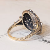 Anello antico in oro 18K e argento con zaffiro e diamanti, anni ‘20