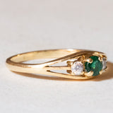 Trilogy vintage in oro 18K con smeraldo e diamanti (0.10ctw ca.), anni ‘70