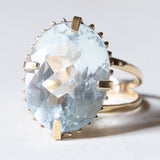 Anello vintage da cocktail in oro 14K con acquamarina (10ct ca.), anni ‘60/‘70