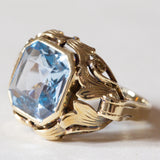 Anello vintage in oro 14K con spinello azzurro, anni ‘60/‘70