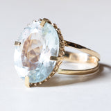 Anello vintage da cocktail in oro 14K con acquamarina (10ct ca.), anni ‘60/‘70