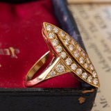 Anello a navette vintage in oro 18K con diamanti (1ctw ca.), anni ‘70