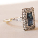 Anello Art Déco in oro giallo 18K e in oro bianco 18K con zaffiri e diamanti, anni ‘30