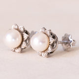 🌸Orecchini vintage in oro bianco 18K con perle e diamanti, anni ‘60