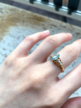 Anello vintage in oro 14K con topazio e diamanti, anni '60