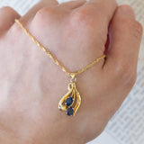 Collana vintage in oro 14K con pendente con zaffiri e diamanti, anni ‘70/‘80