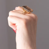 Anello vintage da cocktail in oro giallo 18K con quarzo fumé (20ct ca.), anni ‘50/‘60