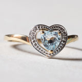 Anello vintage a cuore in oro 9K con topazio azzurro, anni ‘70