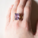 Anello vintage da cocktail in oro 14K con ametista (7ct ca.), anni ‘60/‘70