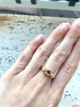 Bague vintage en or 14 carats avec quartz citrine et diamants, années 60/70