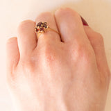 Anello vintage a margherita in oro giallo 14K con granati, anni ‘50/‘60