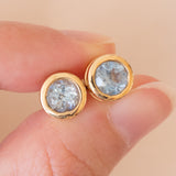 Orecchini vintage in oro 14K con topazi azzurri, anni ‘60/‘70