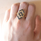 Anello vintage in oro 18K con zaffiri e diamanti