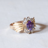 Vintage 18K gold ring with amethyst and white glass paste, 1940s / 1950s