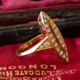 Anello a navette vintage in oro 18K con diamanti (1ctw ca.), anni ‘70