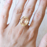 Vintage 18K Gold Cocktail Ring with Light Green Quartz, 1960s