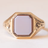 Anello vintage da sigillo in oro 14K con agata, anni ‘50/‘60