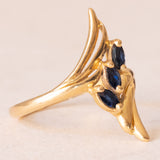 🌱Anello vintage in oro giallo 18K con zaffiri, anni ‘70