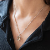 Collana vintage in oro 9K con quarzo verde-acqua e diamanti, anni ‘60/‘70