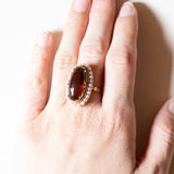đ Anello vintage in oro 18K con ambra e perline, anni '50