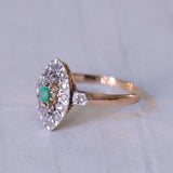 Anello antico in oro 18K e argento con pasta di vetro verde e diamanti, anni ‘30/‘40
