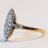 Anello a navette vintage in oro 18K con diamanti (0.20ctw ca.), anni ‘50/‘60