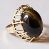 Anello vintage in oro 14K con occhio di tigre, anni ‘70