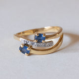 Anello vintage in oro 18K con zaffiri e diamanti, anni ‘50