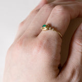 Anello vintage in oro 14K con smeraldo cabochon e diamanti, anni ‘60
