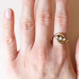 Anello Art Nouveau in oro giallo 18K con perline, anni '10/'20