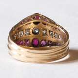 Anello “triplo” vintage in oro 18K con diamanti (0.30ctw ca.) e rubini, anni ‘70