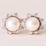 🌸Orecchini vintage in oro bianco 18K con perle e diamanti, anni ‘60