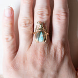 🪲 Anello convertito da copri bottone a insetto in oro 18K e in oro 14K con turchese