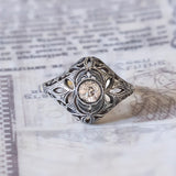 Anello Art Nouveau in oro 14K e argento con diamante di 0.50ct ca., anni ‘20