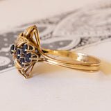 Anello vintage in oro 18K con zaffiri e diamanti, anni ‘70