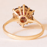 Anello vintage a margherita in oro giallo 14K con granati, anni ‘50/‘60