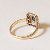 Anello vintage in oro 18K con zaffiri e diamanti, anni ‘40/‘50