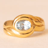 Anello vintage in oro giallo 18K con topazio azzurro (1ct ca.), anni ‘70/‘80