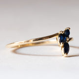Anello vintage in oro 14K e zaffiri, anni ‘60/‘70